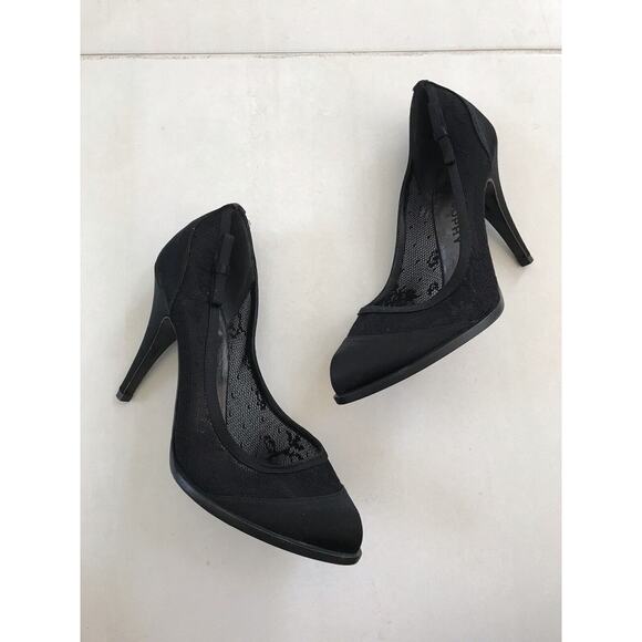 Philosophy di Alberta Ferretti Lace Satin Pumps Heels Black FLAWS - Picture 1 of 11